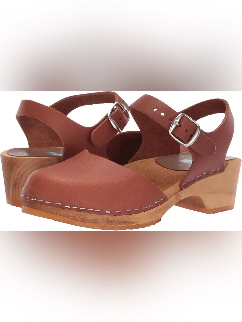 Mia Sofia 38 (7.5) New Swedish Clogs Leather in Color Luggage